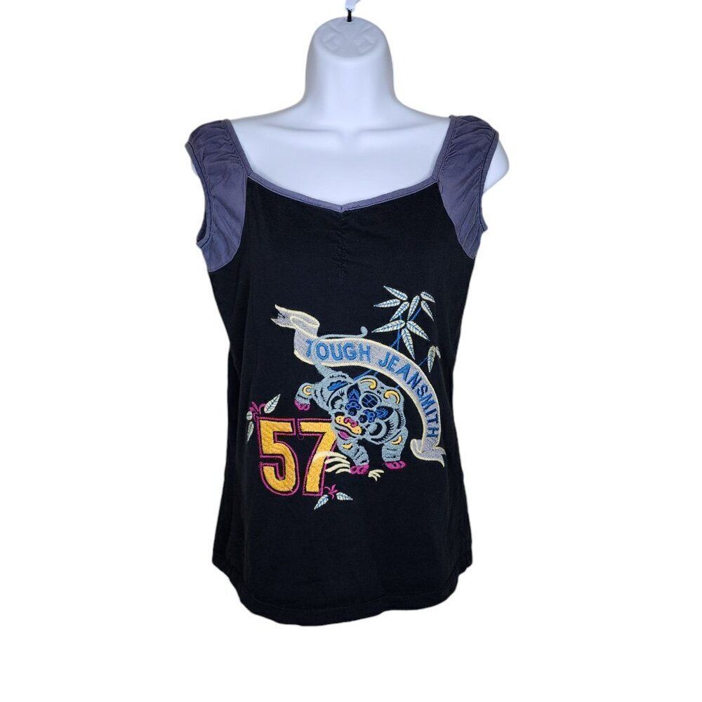 Vintage Y2K Tough Jean Smith Dragon Motorcycle Top Womens Size M Black
